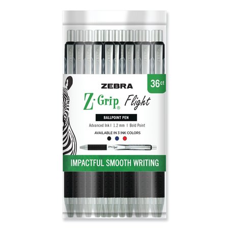 ZEBRA PEN Z-Grip Flight Ballpoint Pen, Retractable, Bold 1.2 mm, Assorted Ink and Barrel Colors, 36PK 92209